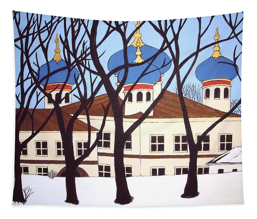 Church Tapestry featuring the painting Russian Orthodox Church by Stephanie Moore