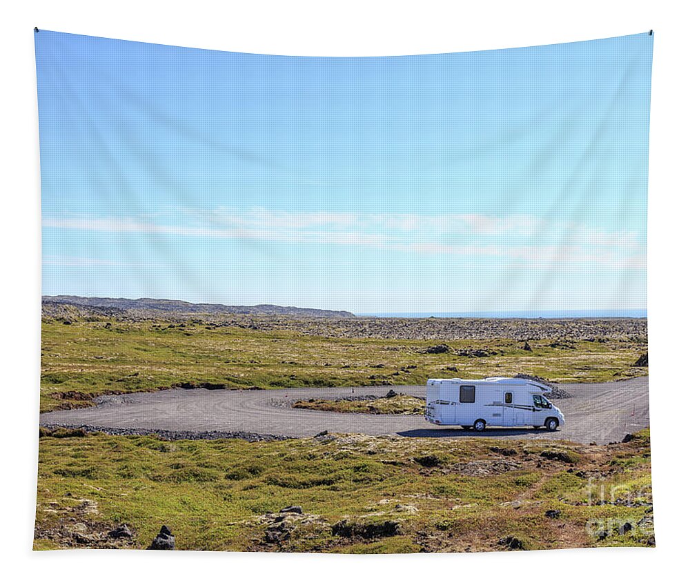 Iceland Tapestry featuring the photograph RV Motorhome in a remote location in Iceland by Edward Fielding