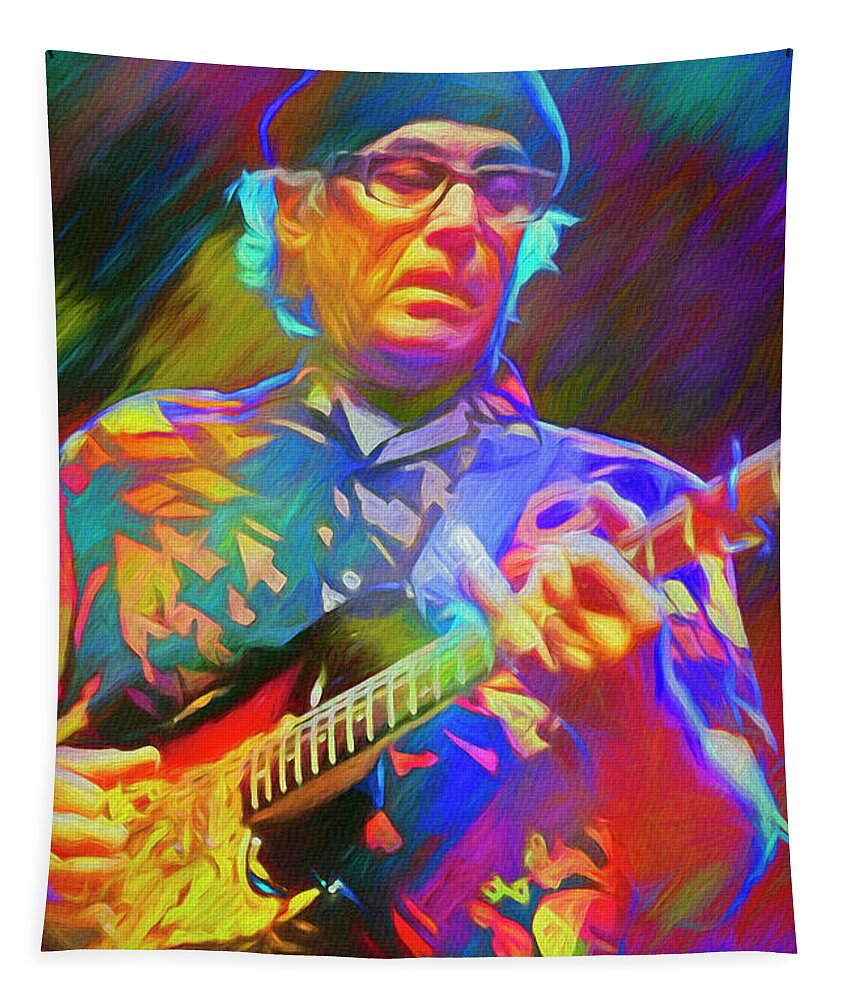 Ry Cooder Tapestry featuring the mixed media Ry Cooder American Musician by Mal Bray