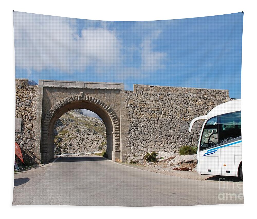 Balearic Tapestry featuring the photograph Sa Calobra viaduct in Majorca by David Fowler