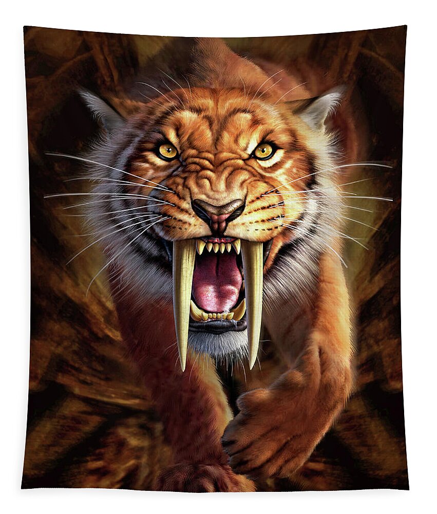 Sabertooth Tapestry featuring the digital art Sabertooth by Jerry LoFaro