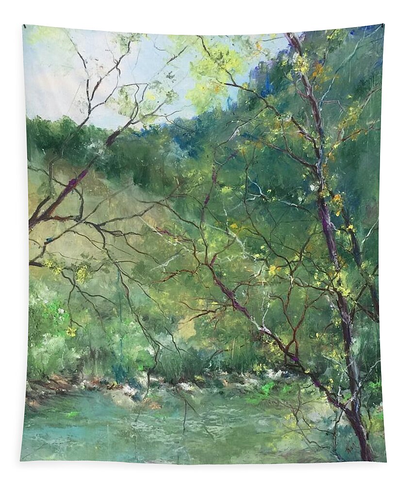 Landscape Tapestry featuring the painting Sabino Canyon by Robin Miller-Bookhout