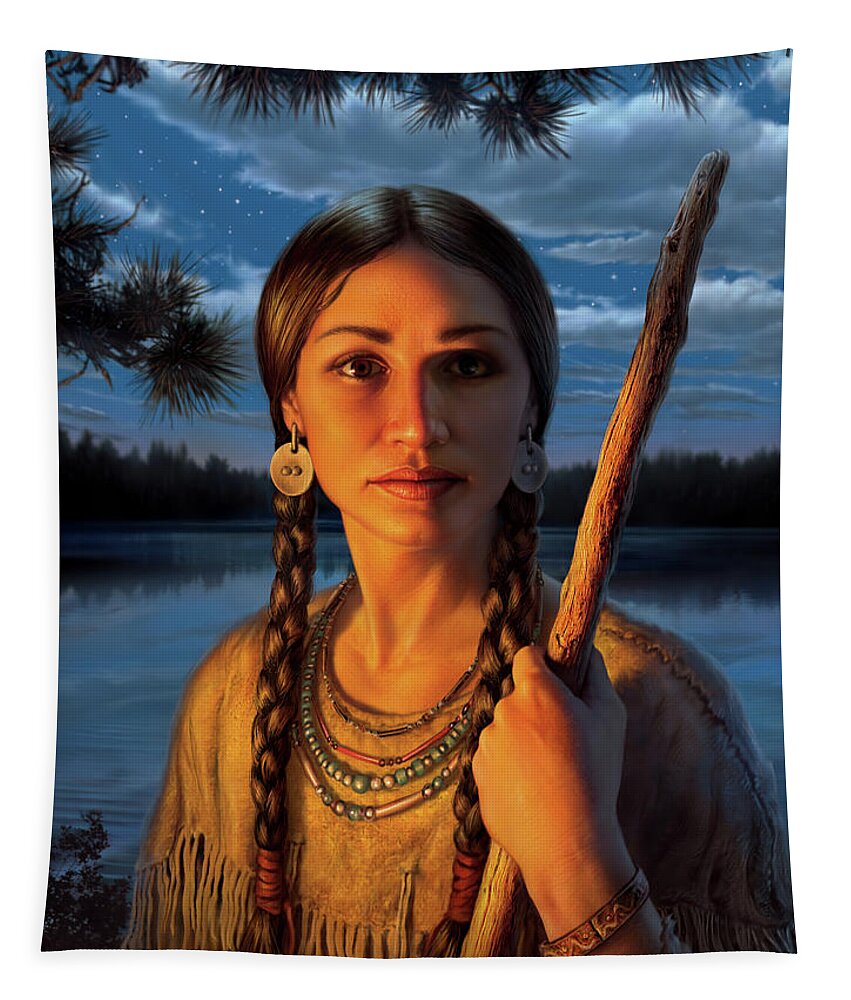 Sacagawea Tapestry featuring the digital art Sacagawea by Mark Fredrickson