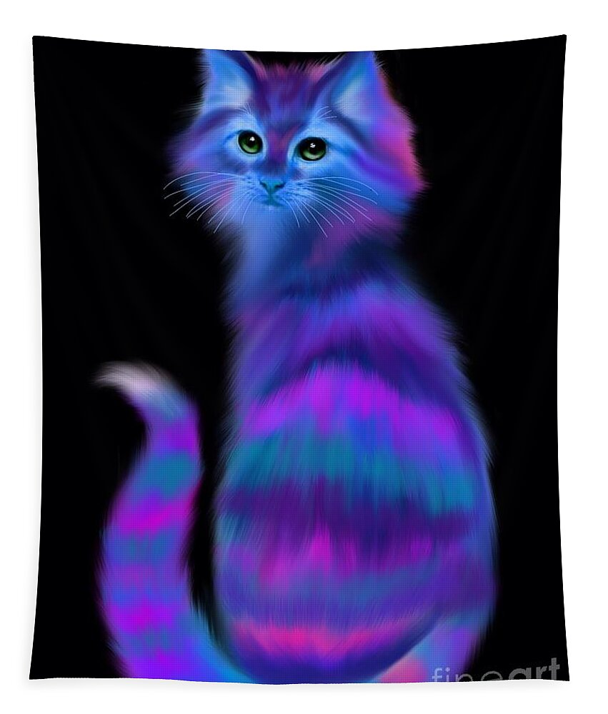 Cats Tapestry featuring the painting Sad Eyed Colorful Cat by Nick Gustafson
