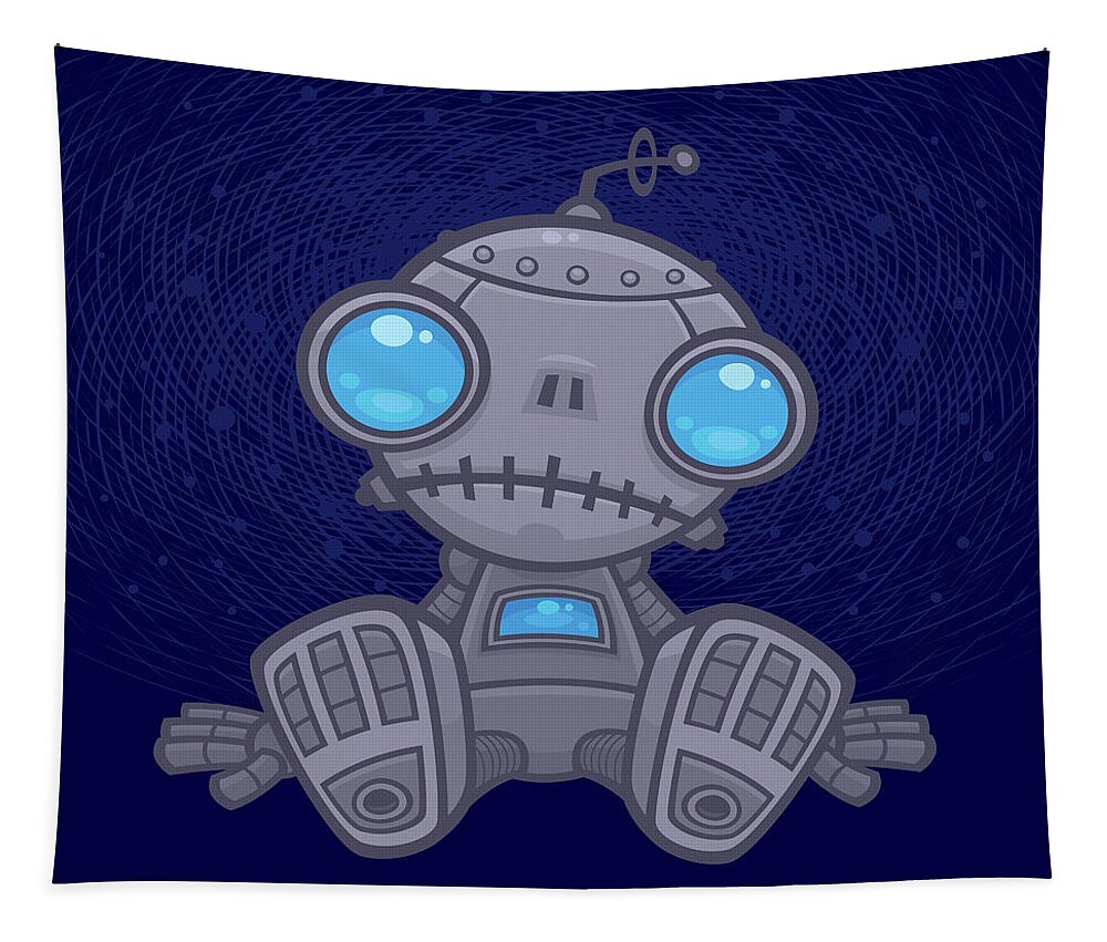 Robot Tapestry featuring the digital art Sad Robot by John Schwegel