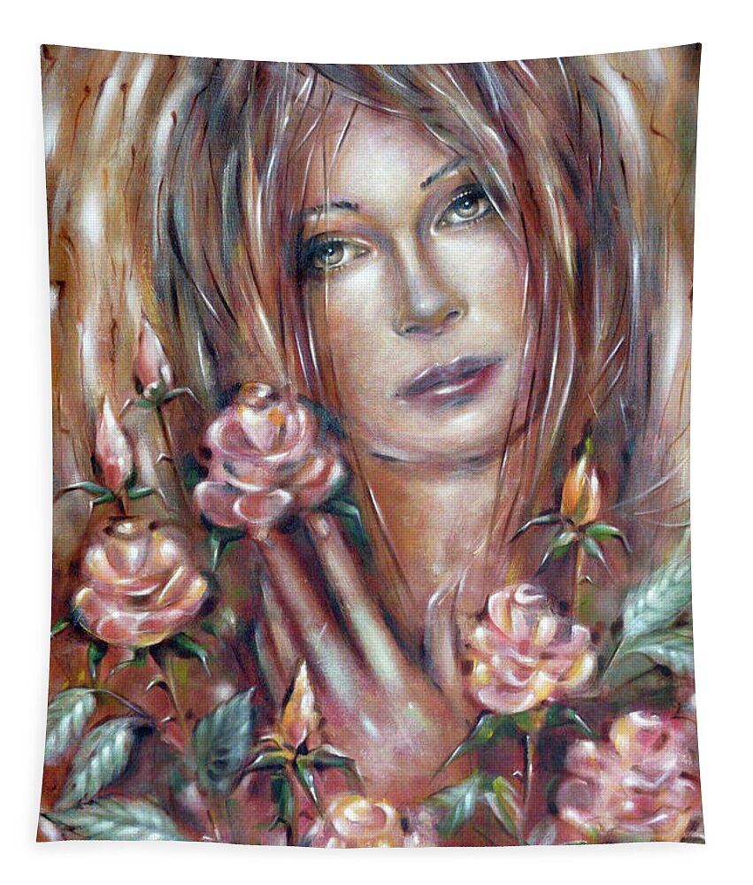 Original Tapestry featuring the painting Sad Venus In A Rose Garden 060609 by Selena Boron