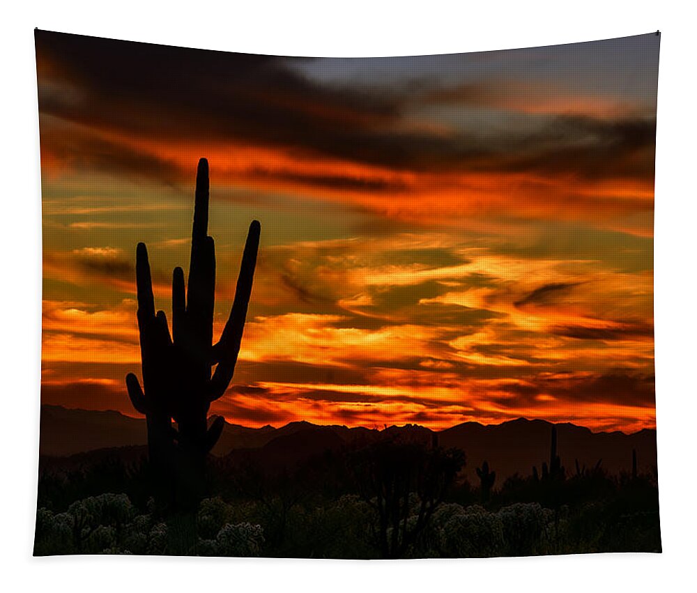 Arizona Tapestry featuring the photograph Saguaro Sunset H51 by Mark Myhaver