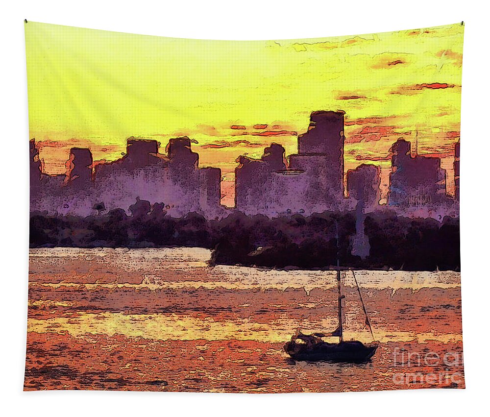 Miami Tapestry featuring the photograph Sailboat Anchored For The Night by Phil Perkins