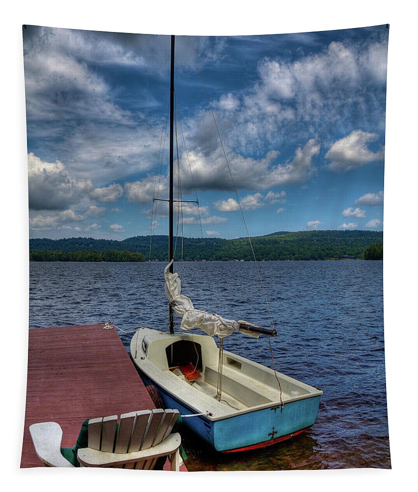 Sailboat On First Lake Tapestry featuring the photograph Sailboat on First Lake by David Patterson