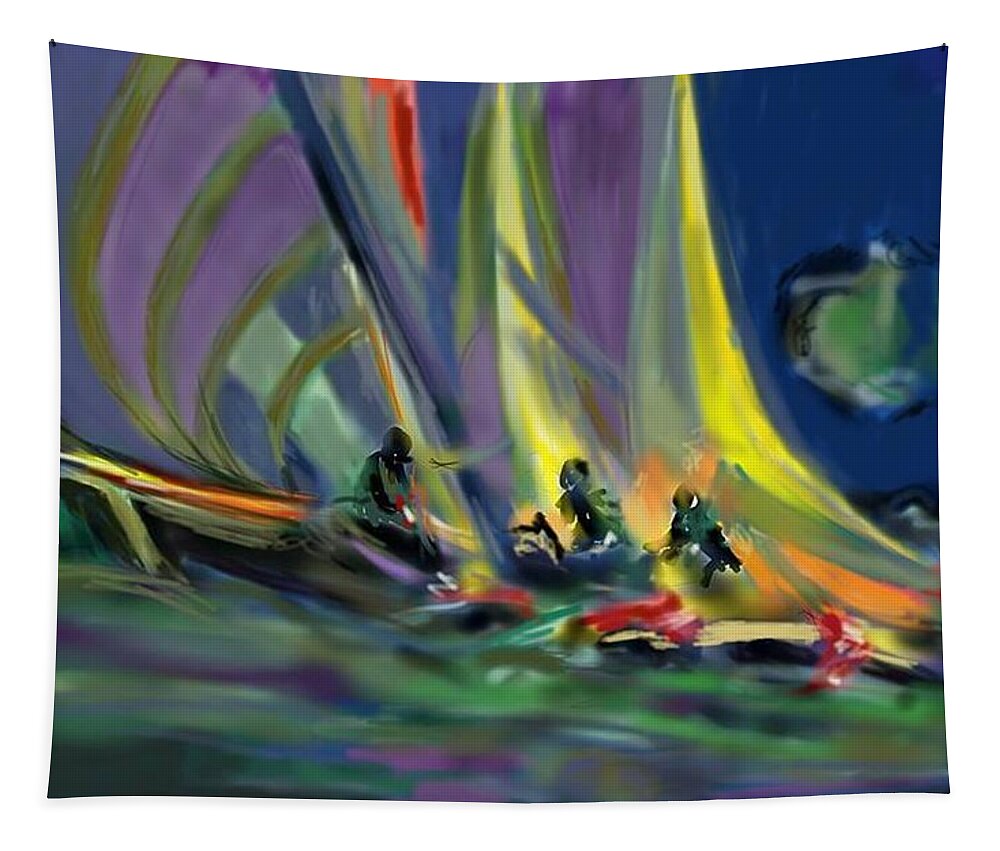 Sailboat Tapestry featuring the digital art Sailing by Darren Cannell