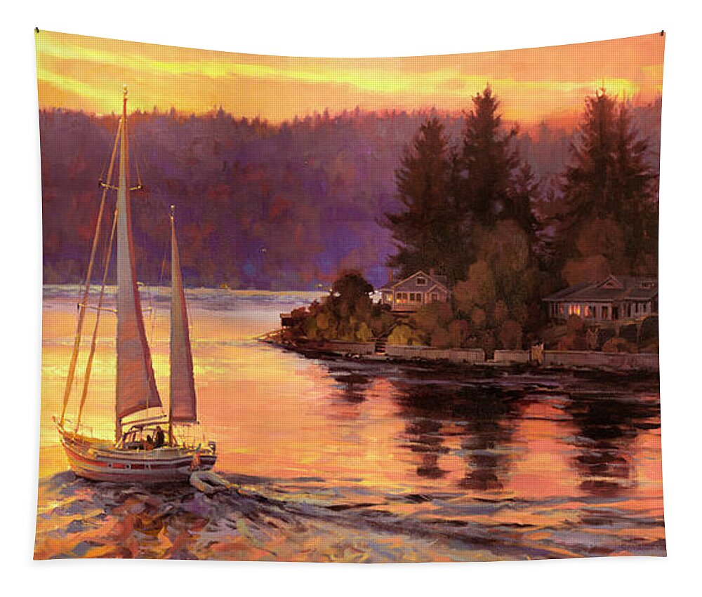 Sailing Tapestry featuring the painting Sailing on the Sound by Steve Henderson