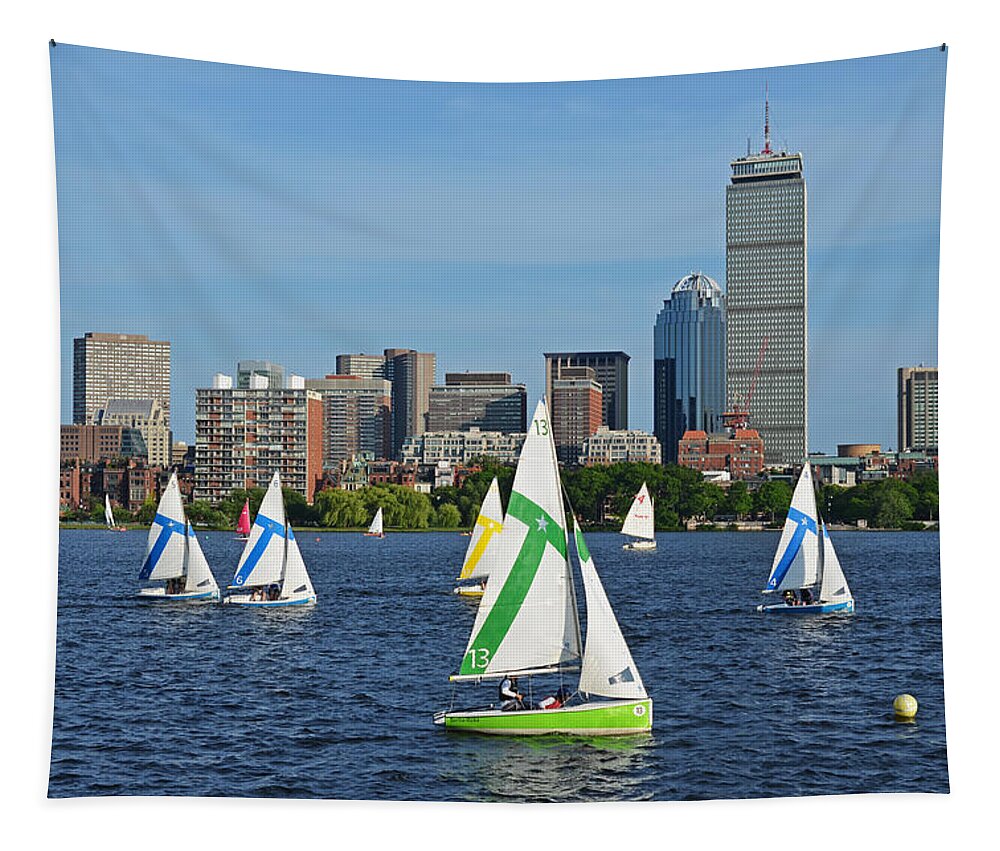 Charles Tapestry featuring the photograph Sailing the Charles River Boston MA Skyline by Toby McGuire