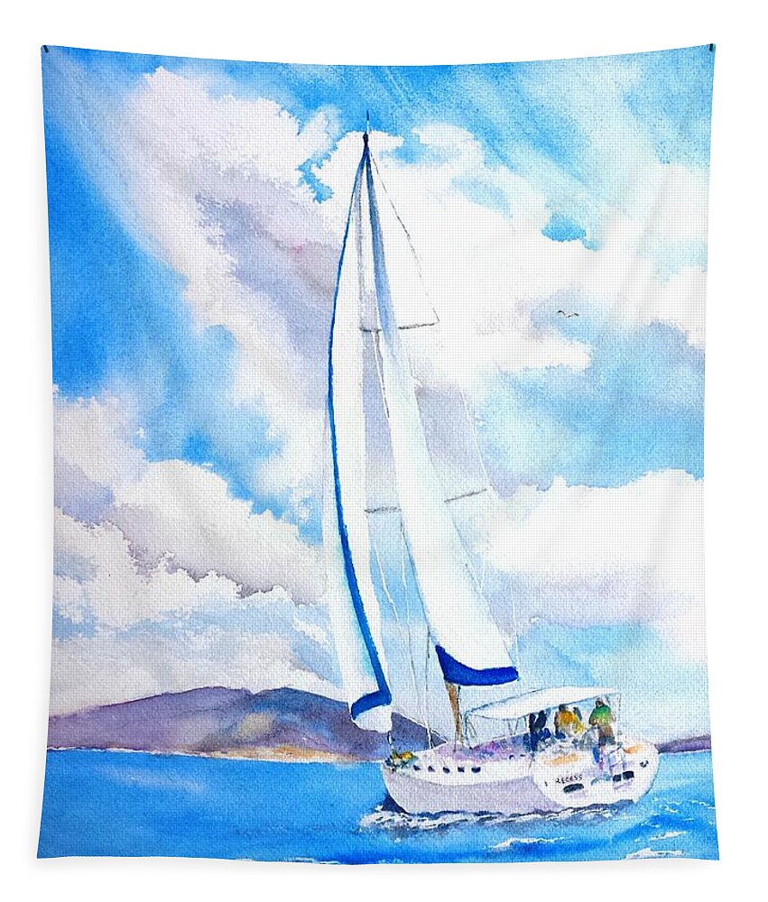 Sailboat Tapestry featuring the painting Sailing the Islands by Carlin Blahnik CarlinArtWatercolor