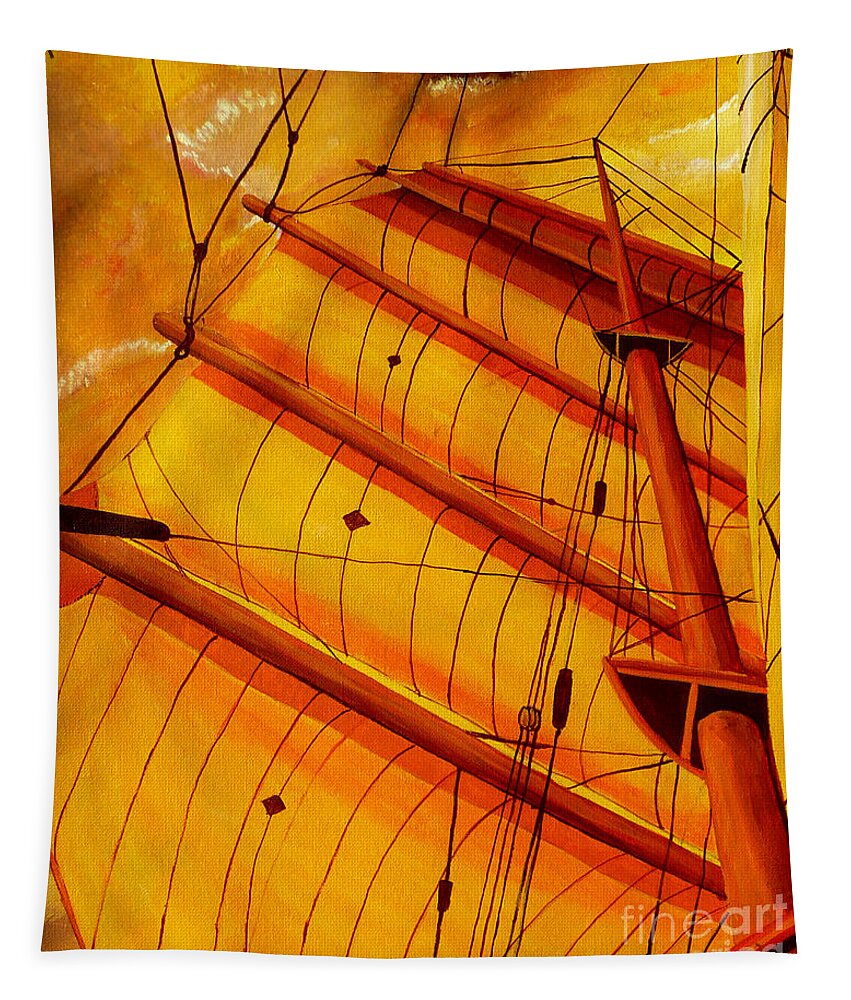 Gold Tapestry featuring the painting Sailing Through Gold by Anthony Dunphy