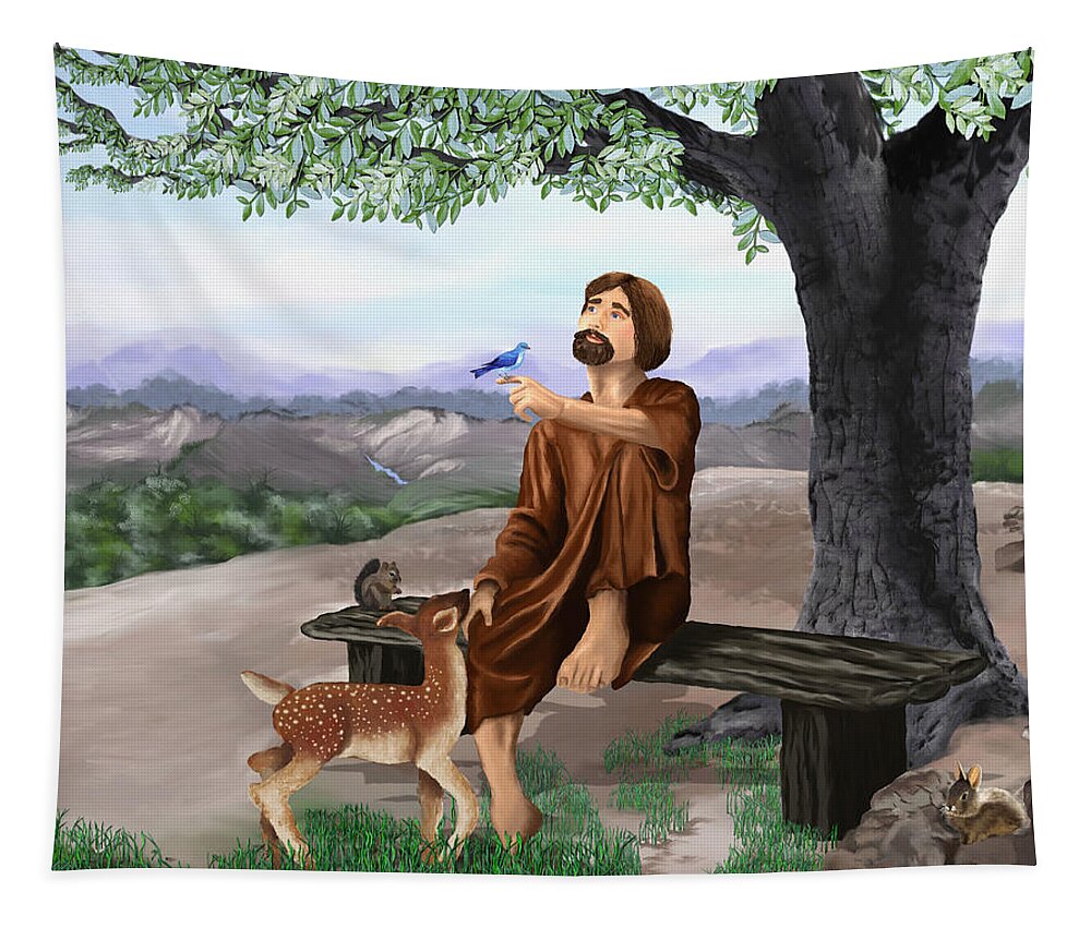 Saint Francis Tapestry featuring the painting Saint Francis by Susan Kinney