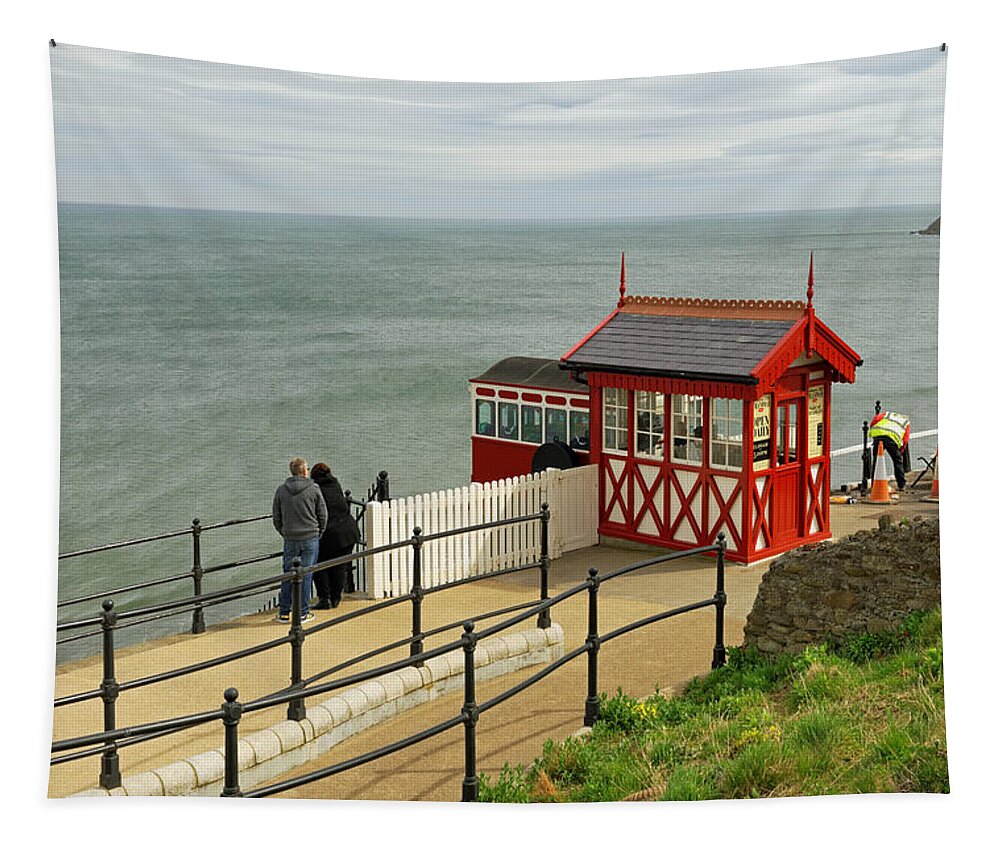 Britain Tapestry featuring the photograph Saltburn Cliff Tramway - Top Station by Rod Johnson
