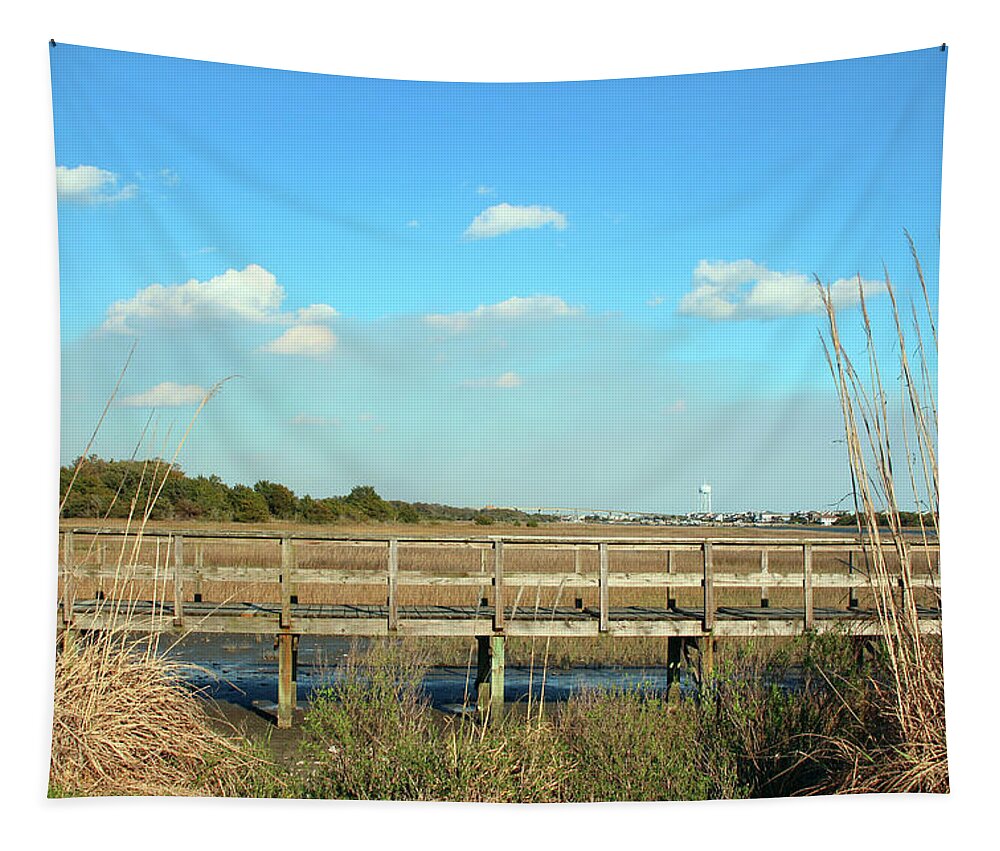 Pier Tapestry featuring the photograph Salt Marsh View by Cynthia Guinn