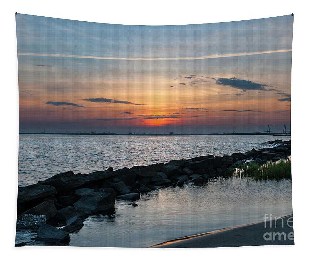 Sunset Tapestry featuring the photograph Salt Water Sunset over Sullivan's Island SC by Dale Powell