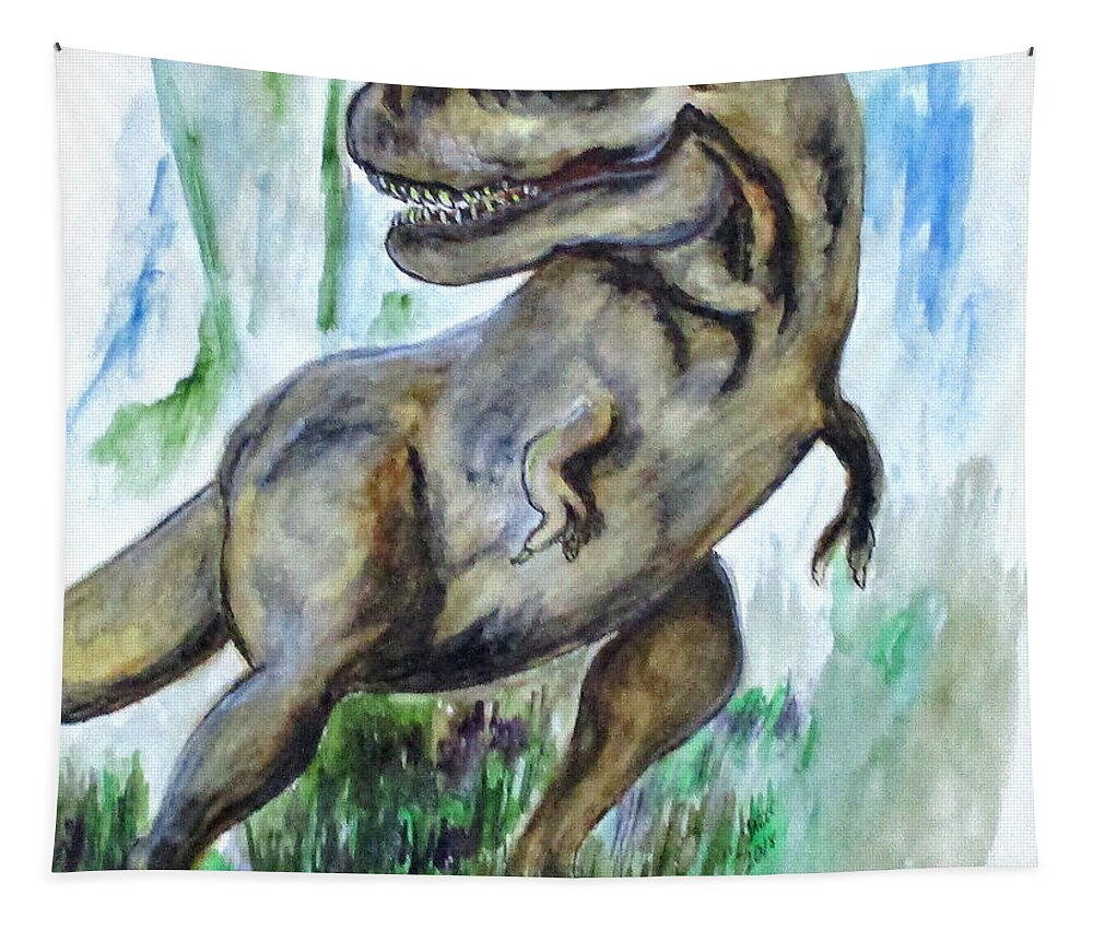 Dinosaurs Tapestry featuring the painting Salvatori Dinosaur by Clyde J Kell
