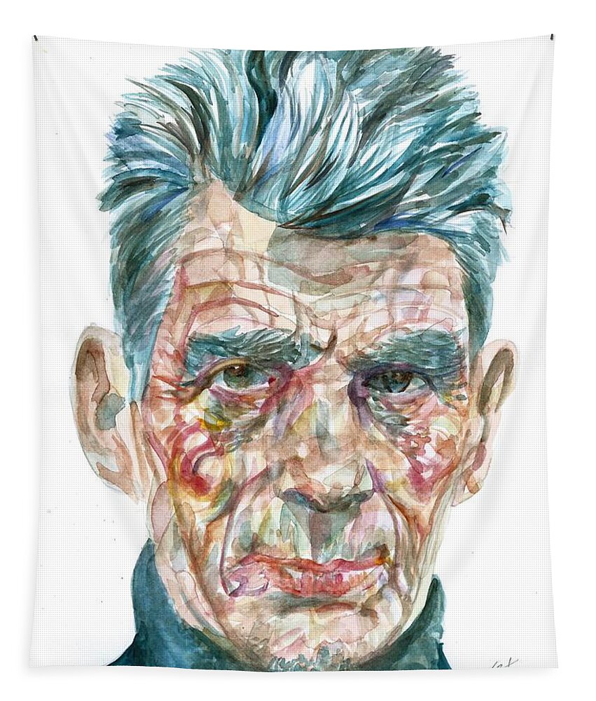 Samuel Tapestry featuring the painting SAMUEL BECKETT watercolor portrait.10 by Fabrizio Cassetta