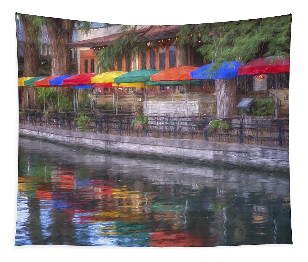San Antonio Tapestry featuring the photograph San Antonio Riverwalk Colors by Joan Carroll