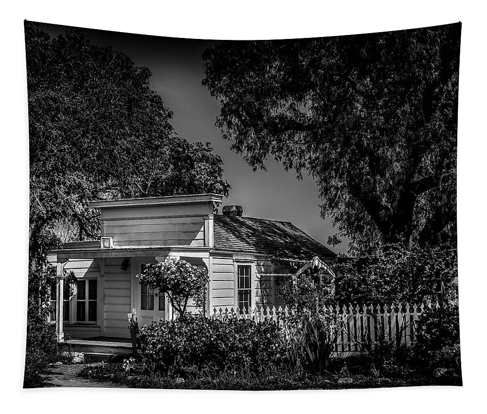 San Juan Baptista Tapestry featuring the photograph San Juan Baptista Priest house by Bruce Bottomley