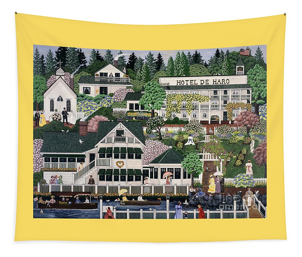 Roche Harbor Resort Tapestry featuring the painting San Juan Roche Harbor Resort by Jennifer Lake