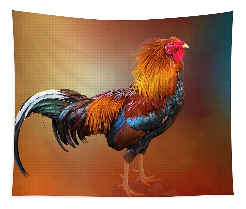 Rooster Tapestry featuring the photograph San Juan Rooster by Denise Saldana