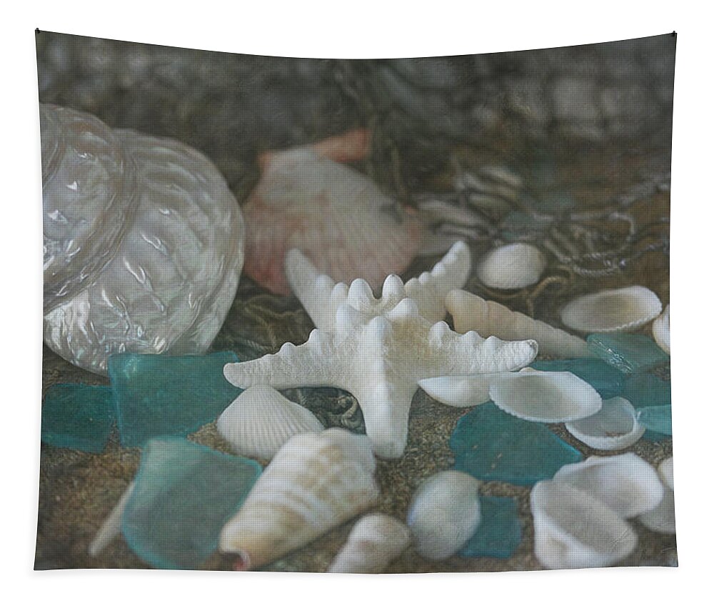 Sand Tapestry featuring the photograph Sand, Shells, and Sea Glass 9870 by Teresa Wilson