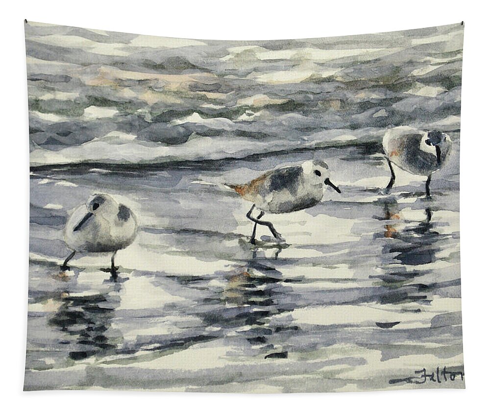 Sandpiper Prints Tapestry featuring the painting Sandpipers 3 12-11-17 by Julianne Felton