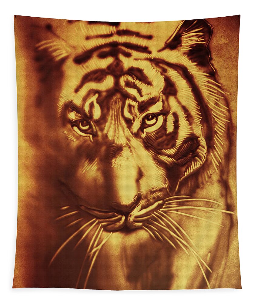 Tiger Tapestry featuring the drawing Sandy Tiger. Golden by Elena Vedernikova