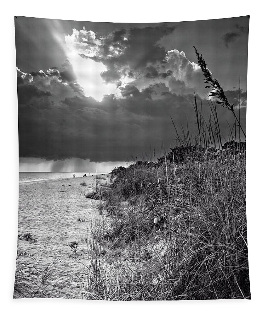 Sanibel Island Tapestry featuring the photograph Sanibel Dune At Sunset in Black and White by Greg and Chrystal Mimbs