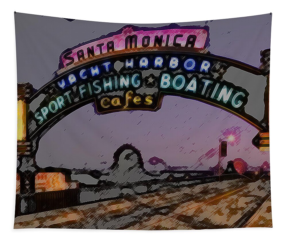 Santa Monica Pier Tapestry featuring the digital art Santa Monica Pier by Gabby Tary