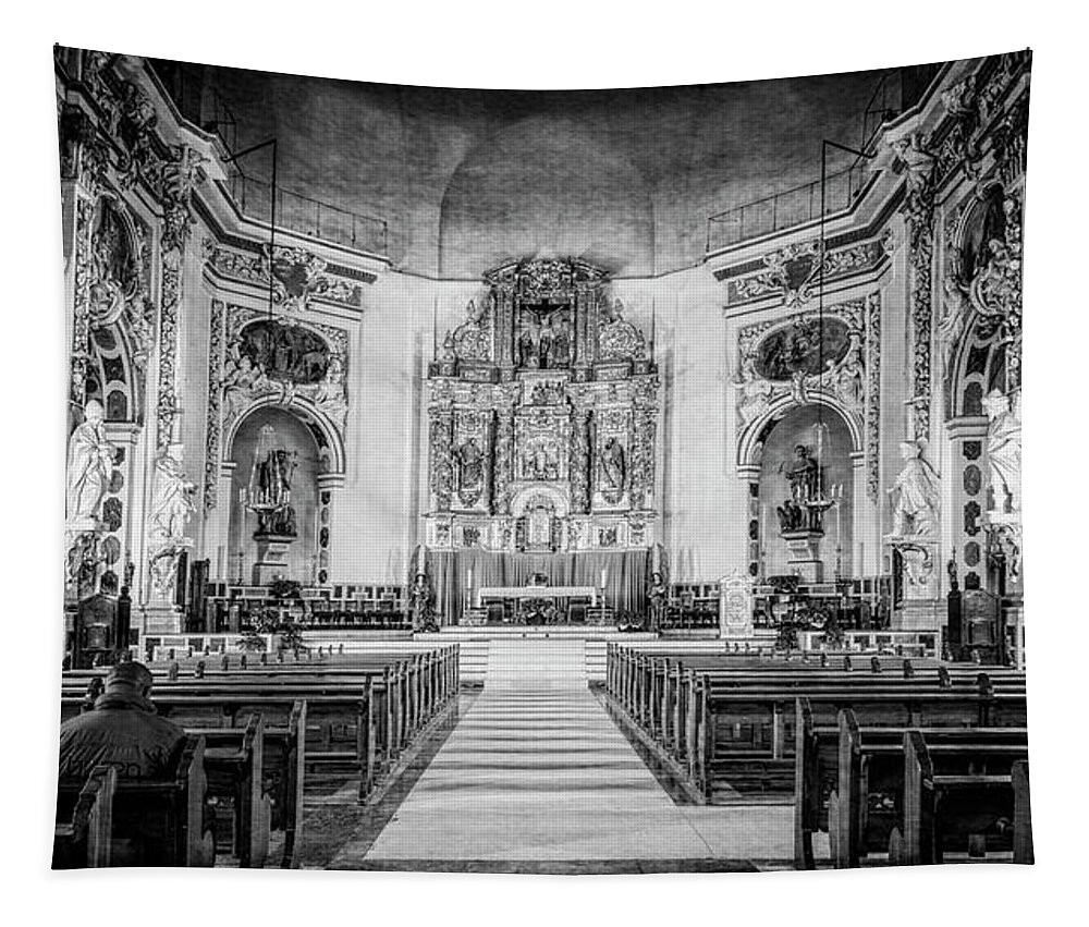 Joan Carroll Tapestry featuring the photograph Santos Juanes Church Valencia Spain BW by Joan Carroll