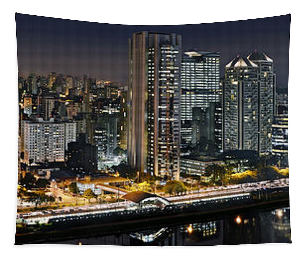 Brooklin Tapestry featuring the photograph Sao Paulo iconic skyline - cable-stayed bridge by Carlos Alkmin