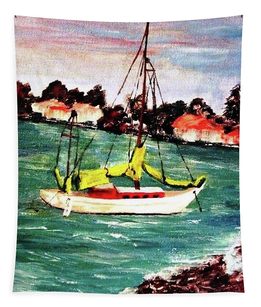 Acrylic Tapestry featuring the painting Sarasota Bay Sailboat by Angela Murray