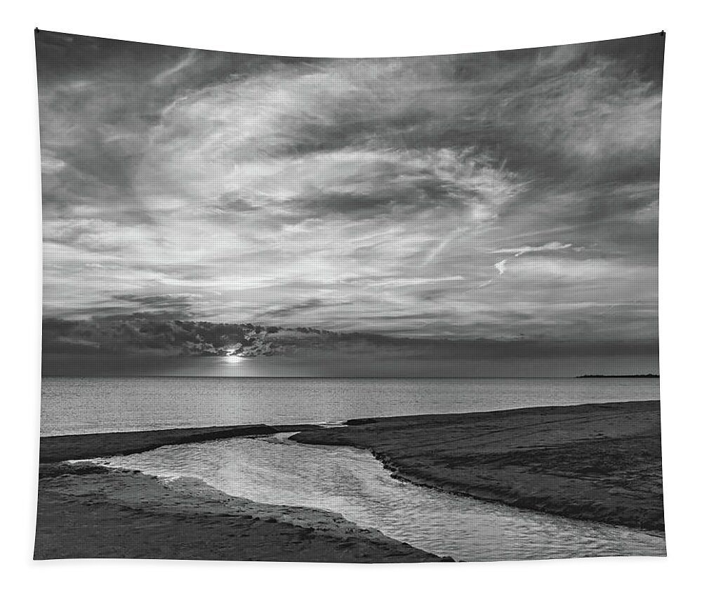 Steve Harrington Tapestry featuring the photograph Sauble Beach Sunset 7 bw by Steve Harrington