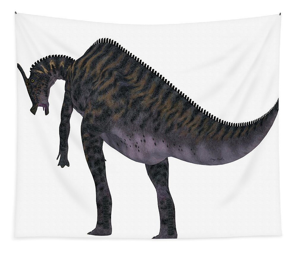 Saurolophus Tapestry featuring the painting Saurolophus Dinosaur Tail by Corey Ford