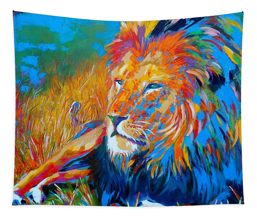 Lion Tapestry featuring the painting Savanna King by Angie Wright