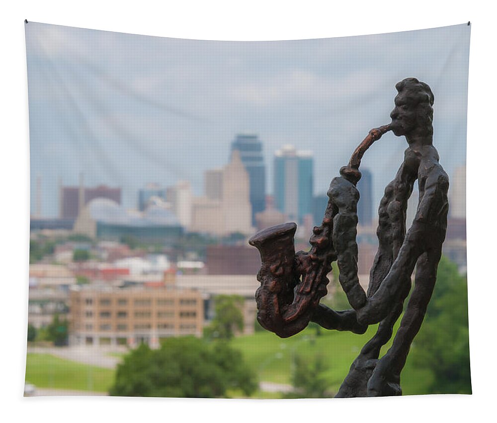 Saxophone Tapestry featuring the photograph Mr. Sax in the City by Pamela Williams