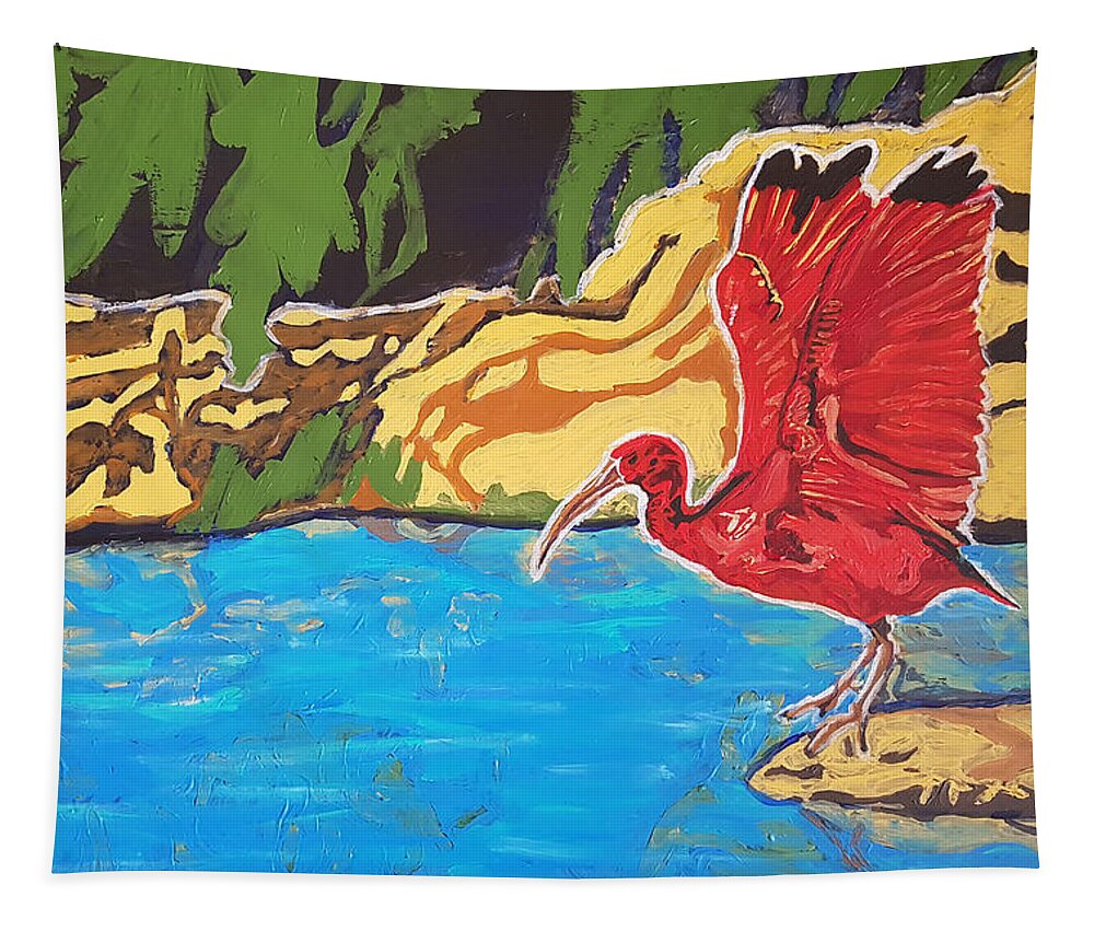 Scarlet Ibis Tapestry featuring the painting Scarlet Ibis by Rachel Natalie Rawlins