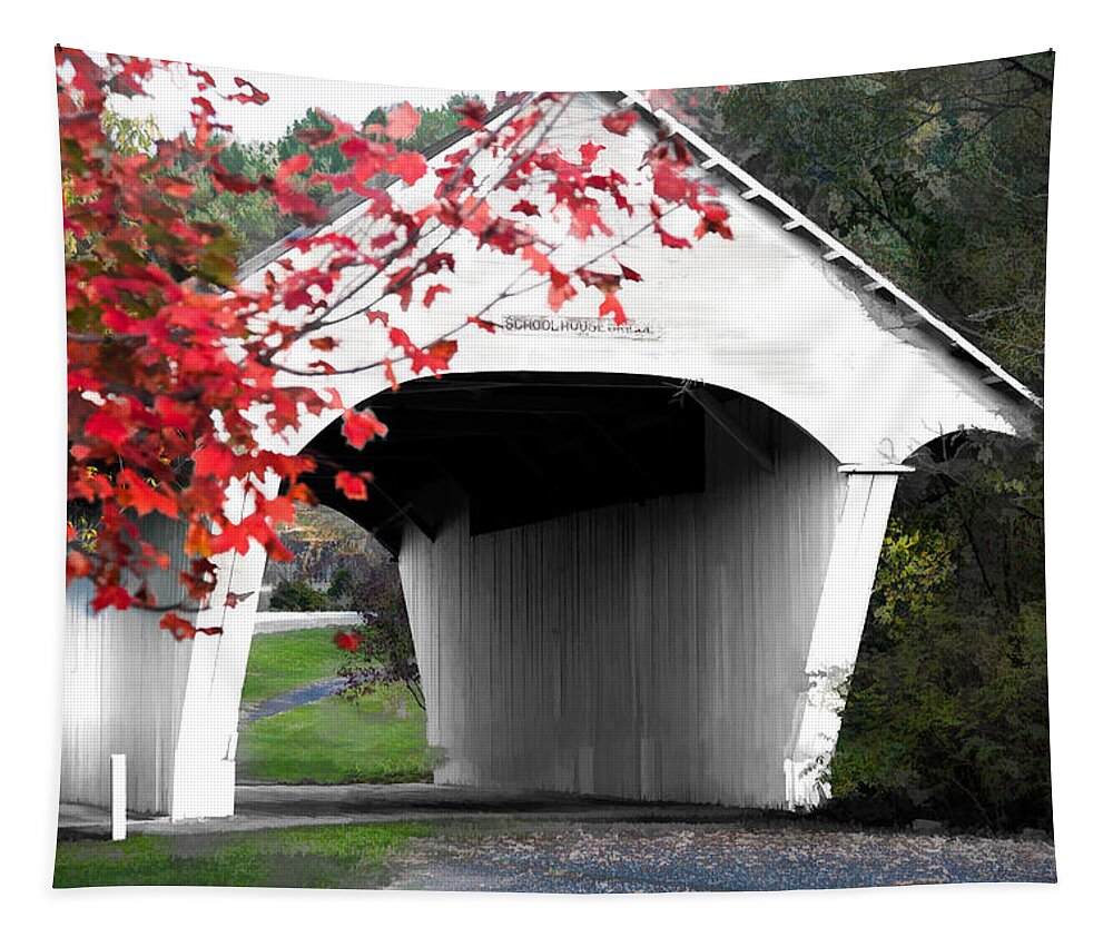 #jefffolger Tapestry featuring the photograph School House Covered Bridge by Jeff Folger
