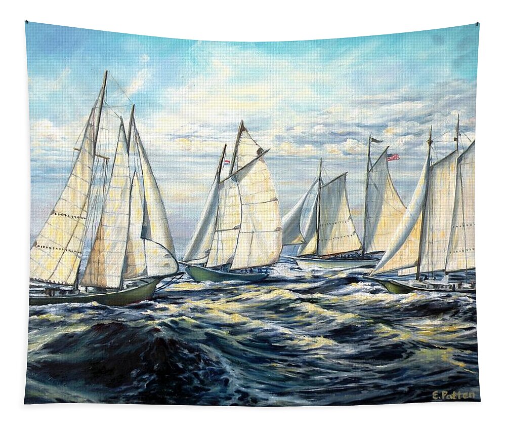 Gloucester Tapestry featuring the painting Schooner Race by Eileen Patten Oliver