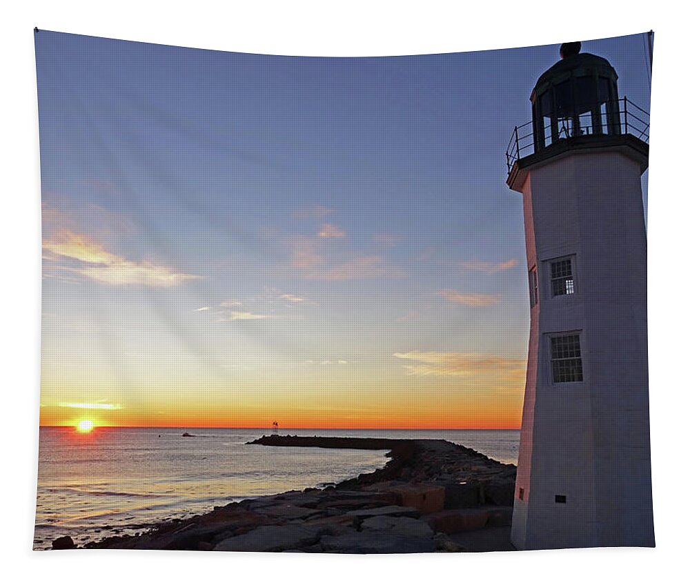 Scituate Tapestry featuring the photograph Scituate Lighthouse Scituate Massachusetts South Shore Sun Rising by Toby McGuire