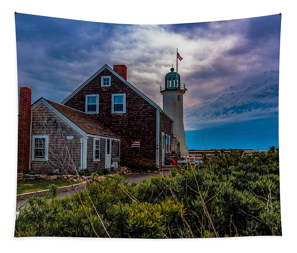 Lighthouse Tapestry featuring the photograph Scituate Lighthouse under Clouds by Brian MacLean