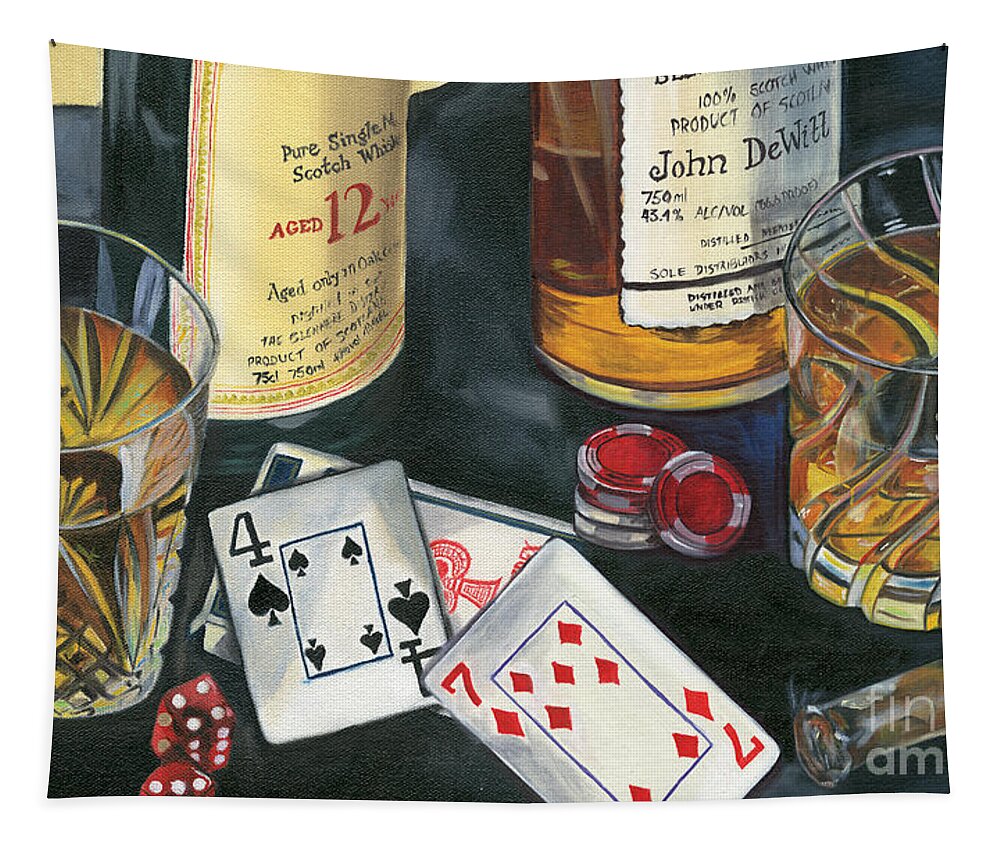 Scotch Tapestry featuring the painting Scotch cigars and cards by Debbie DeWitt