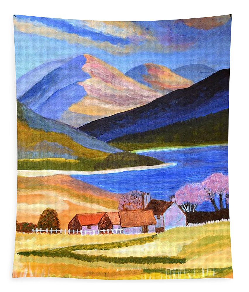 Mountains Tapestry featuring the painting Scottish Highlands 2 by Magdalena Frohnsdorff