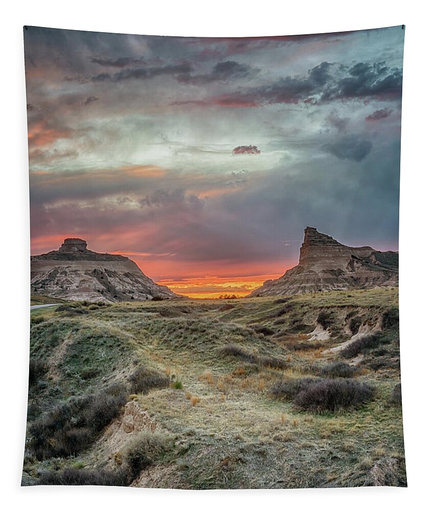 Scotts Bluff Tapestry featuring the photograph Scotts Bluff Sunset by Susan Rissi Tregoning