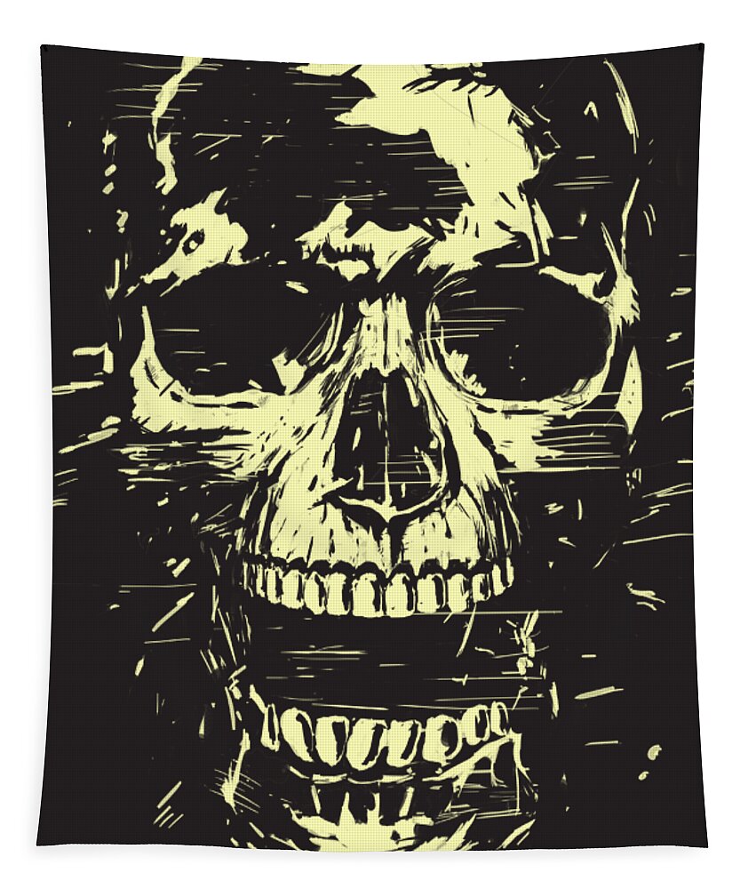 Skull Tapestry featuring the mixed media Scream by Balazs Solti