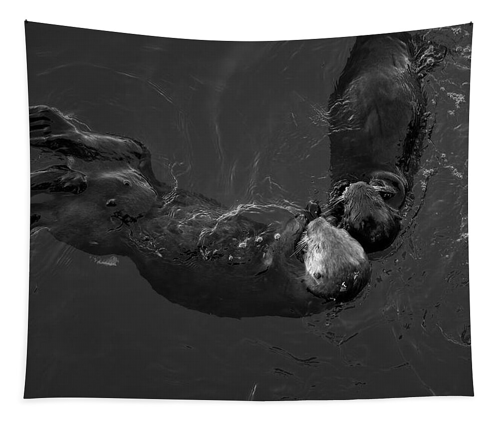 Sea Otter Tapestry featuring the photograph Sea Otters V BW by David Gordon